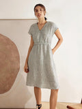 LINTICO 100% Linen Striped Elastic-Waist Midi Dress ARIA — main product shot