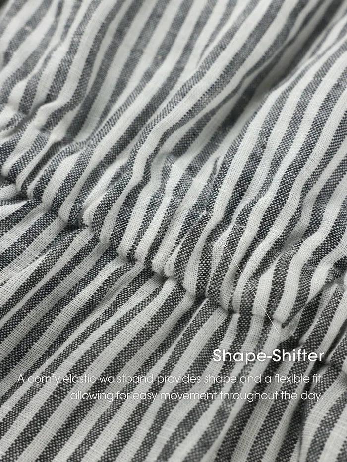 LINTICO 100% Linen Striped Elastic-Waist Midi Dress ARIA — detail shot 9