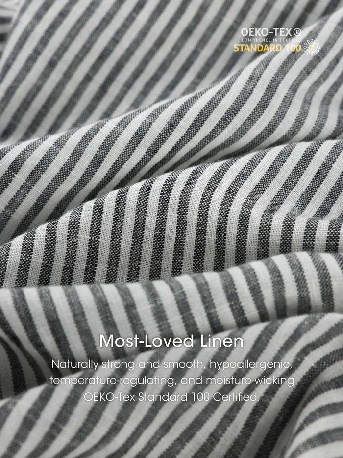 LINTICO 100% Linen Striped Elastic-Waist Midi Dress ARIA — detail shot 10