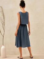 LINTICO 100% Linen Button Decorate Vest Naxi Skirts Set LUCIA — sets-skirt sets-linen category context