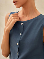 LINTICO 100% Linen Button Decorate Vest Naxi Skirts Set LUCIA — detail shot 6