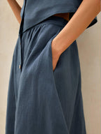 LINTICO 100% Linen Button Decorate Vest Naxi Skirts Set LUCIA — lifestyle worn / used context