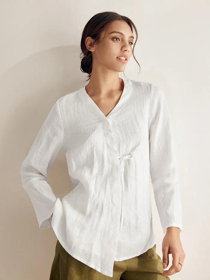 LINTICO LINTICO 100% Linen Tie Cardigan Top DAKOTA — construction detail