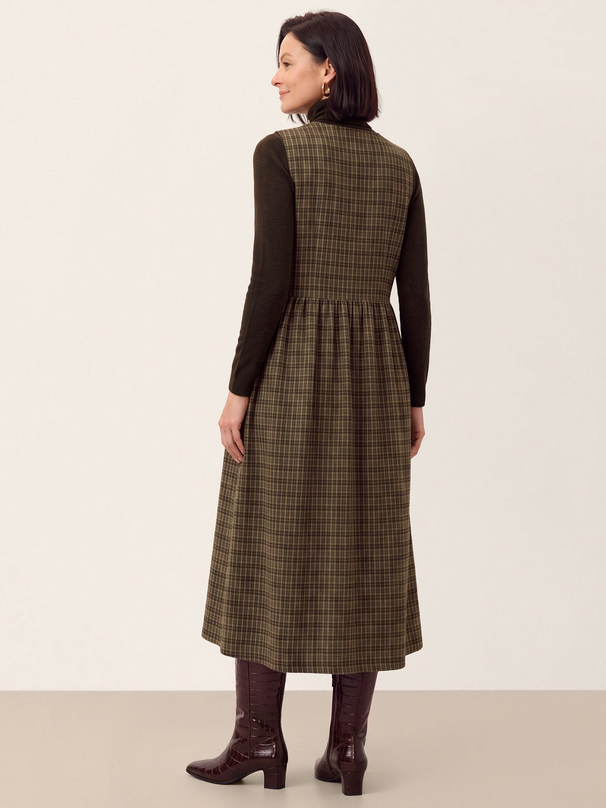 100% Cotton Yarn Dyed Check Gathered Waist Sleeveless Midi Dress CASSARA