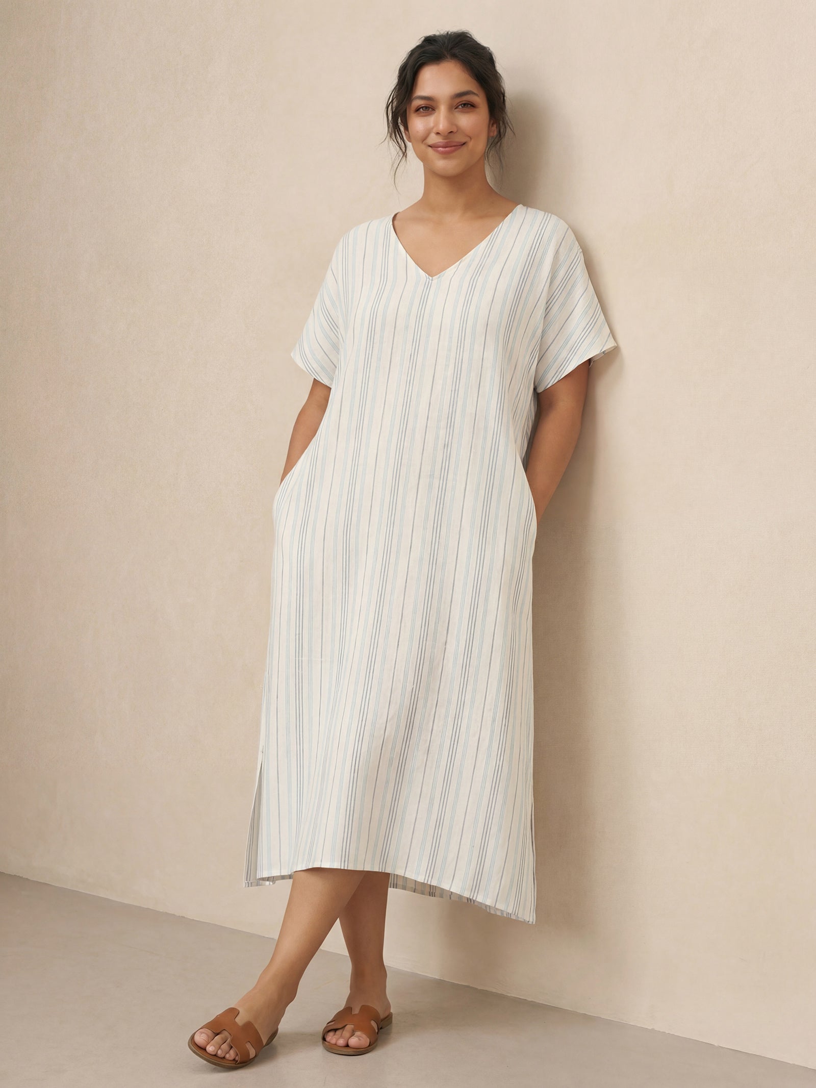 LINTICO LINTICO 100% Linen Back-Tied Waist Maxi Dress HANA — construction detail