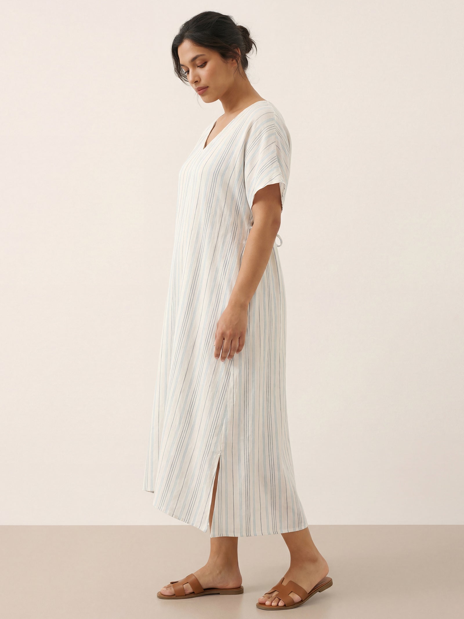 LINTICO LINTICO 100% Linen Back-Tied Waist Maxi Dress HANA — lifestyle worn / used context