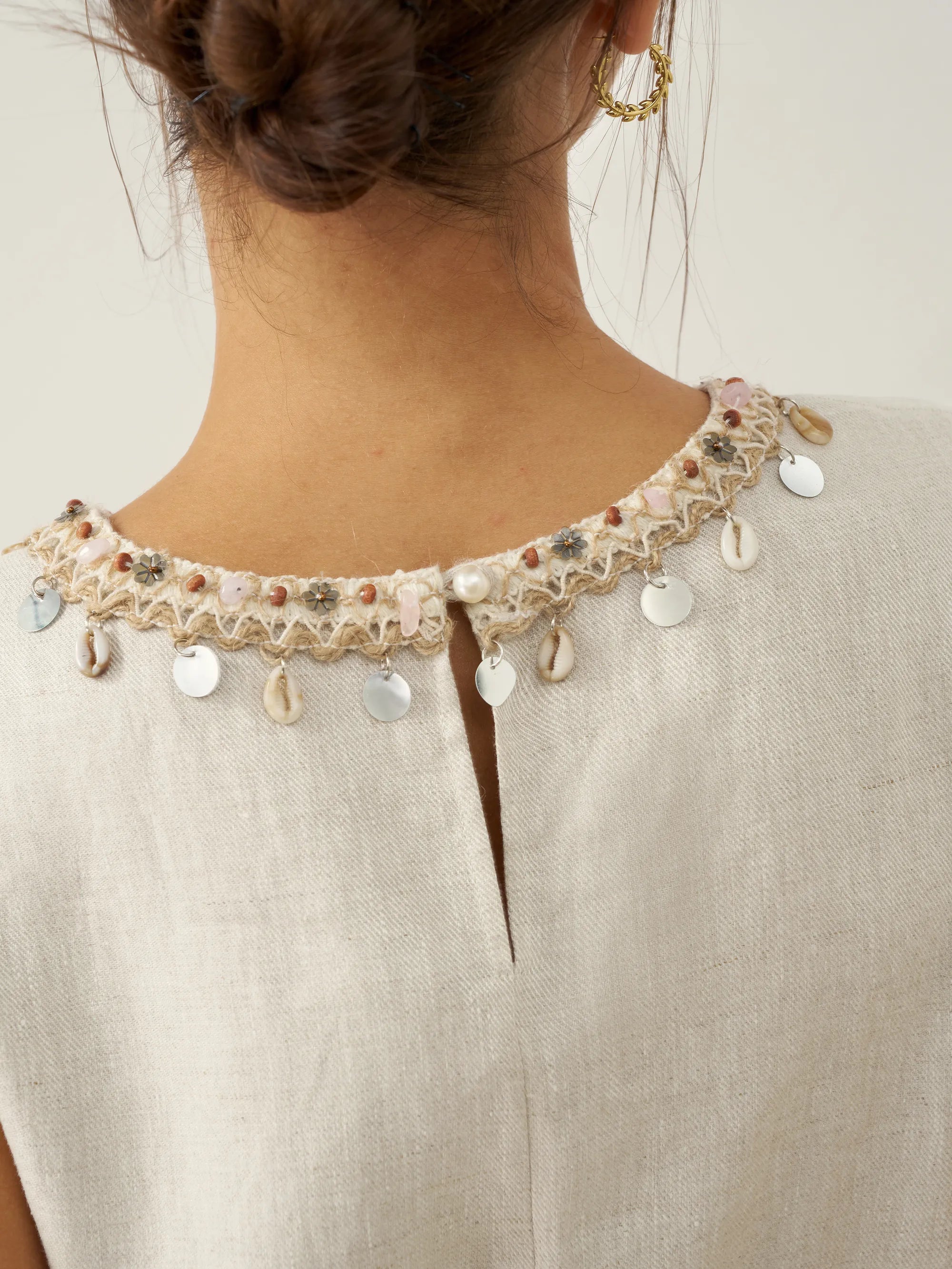 LINTICO 100% Linen Beaded Crew Neck Maxi Dress with Belt BELLA — detail shot 10