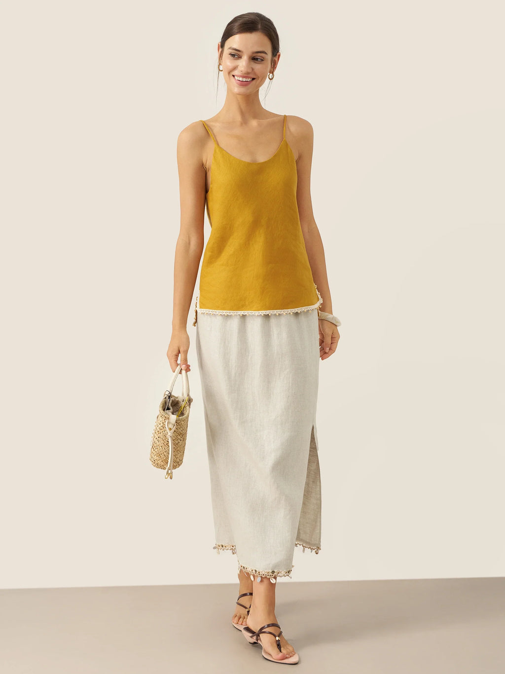 LINTICO LINTICO 100% Linen Beaded Hem Camisole Bree — detail shot 10