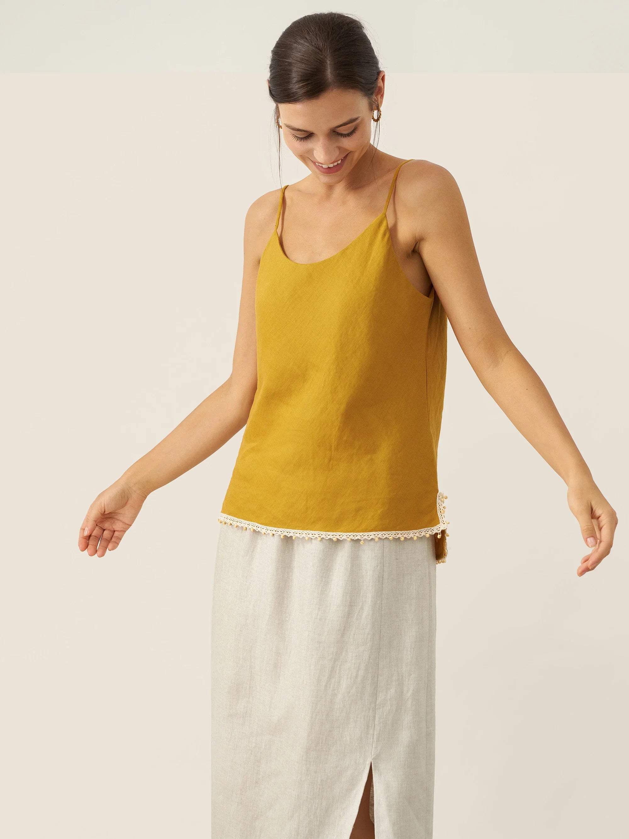 LINTICO LINTICO 100% Linen Beaded Hem Camisole Bree — detail shot 7