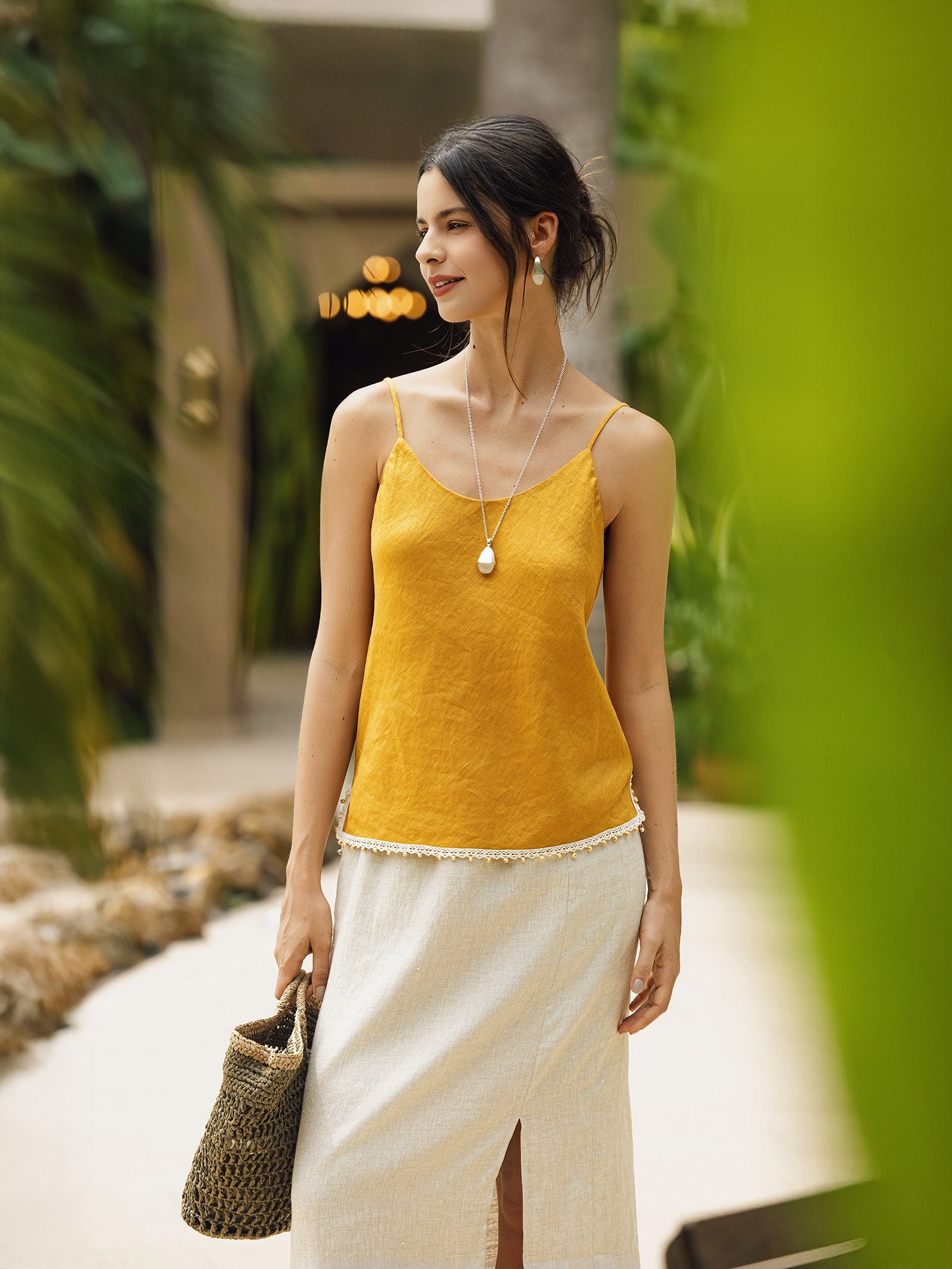 LINTICO LINTICO 100% Linen Beaded Hem Camisole Bree — tops-camis-linen category context