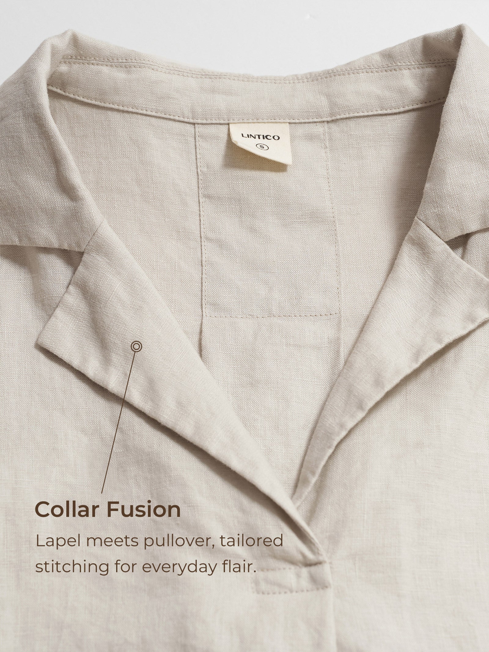 LINTICO 100% Linen Blazer-Inspired Pullover Top DINA — detail shot 8