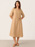 LINTICO 100% Linen Side-Gathered Bow Maxi Dress ESMERALDA — main product shot