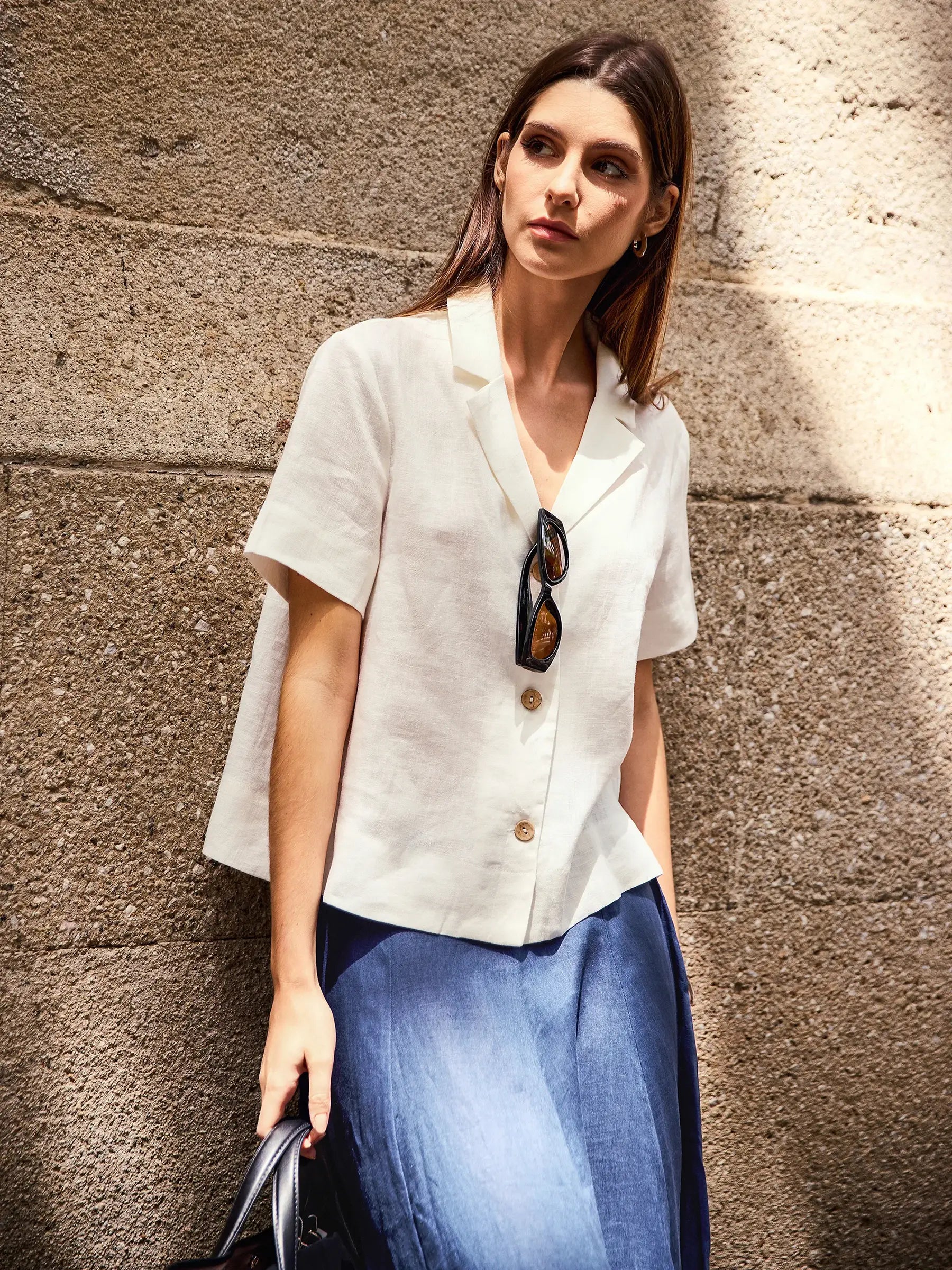 LINTICO 100% Linen Button-Up Short Sleeve Shirt ORENDA — Short Sleeve detail