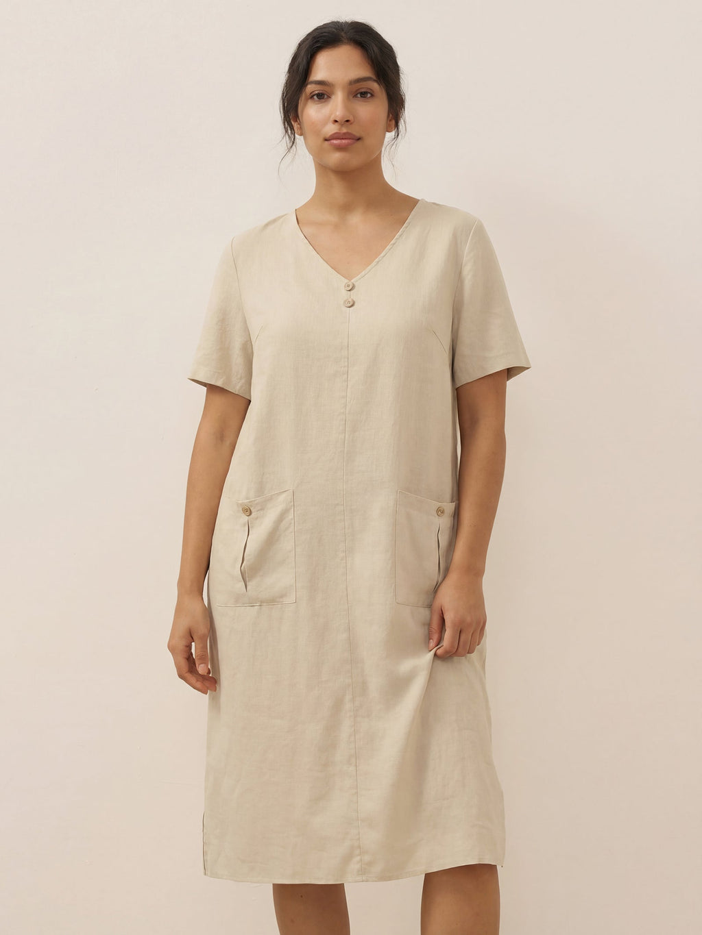 LINTICO LINTICO 100% Linen Button Front V-Neck Midi Dress NOA — dresses-midi dresses-linen category context