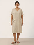 LINTICO LINTICO 100% Linen Button Front V-Neck Midi Dress NOA — main product shot