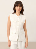 LINTICO 100% Linen Four-Pocket Tailored Sleeveless Vest COSIMA — main product shot