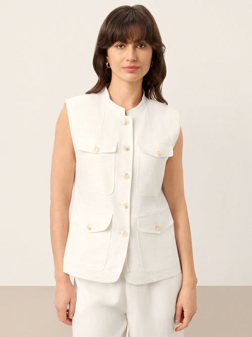 LINTICO 100% Linen Four-Pocket Tailored Sleeveless Vest COSIMA — main product shot