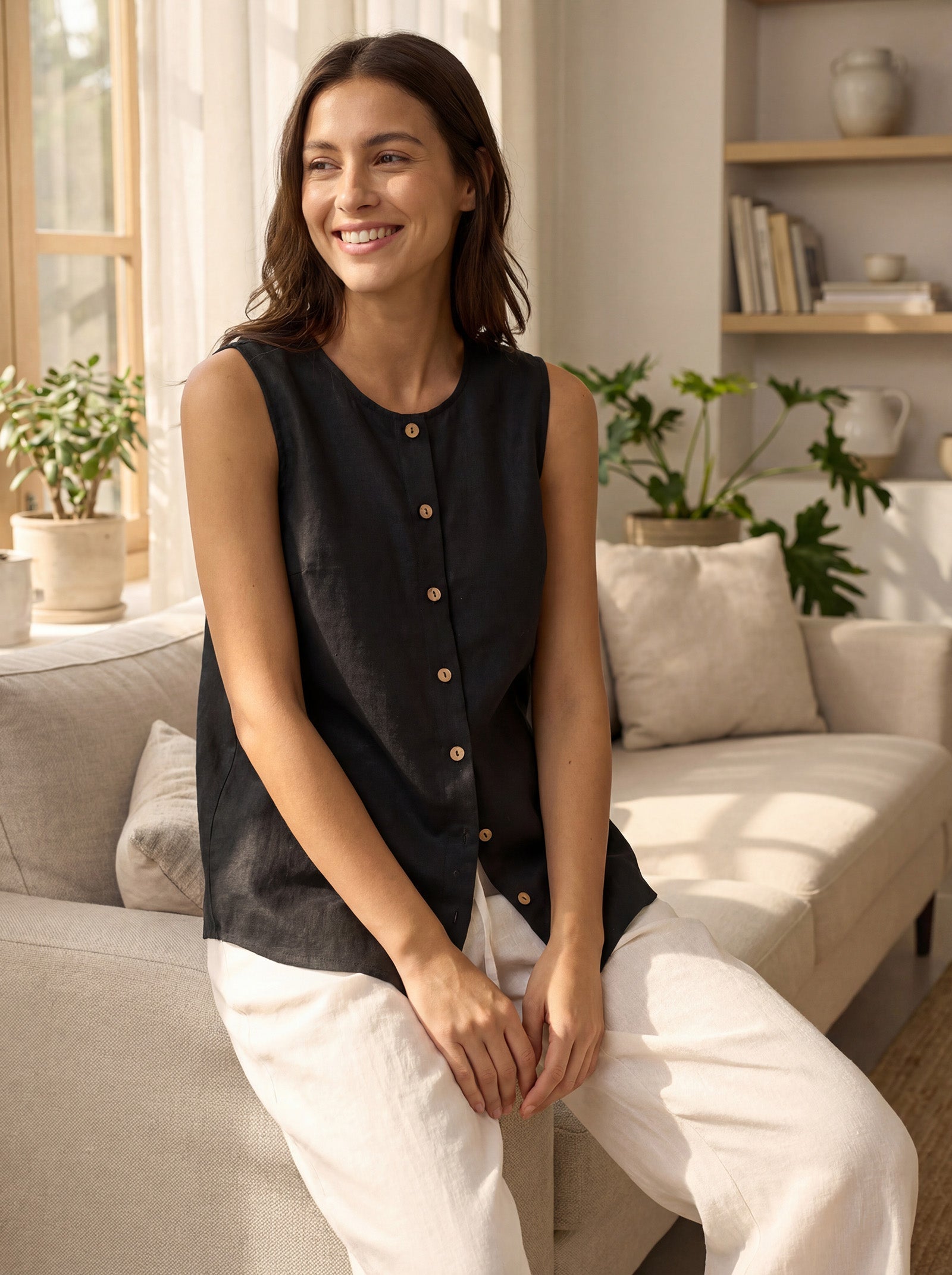 LINTICO 100% Linen Buttons Down Tank Top ERIN — comparison shot