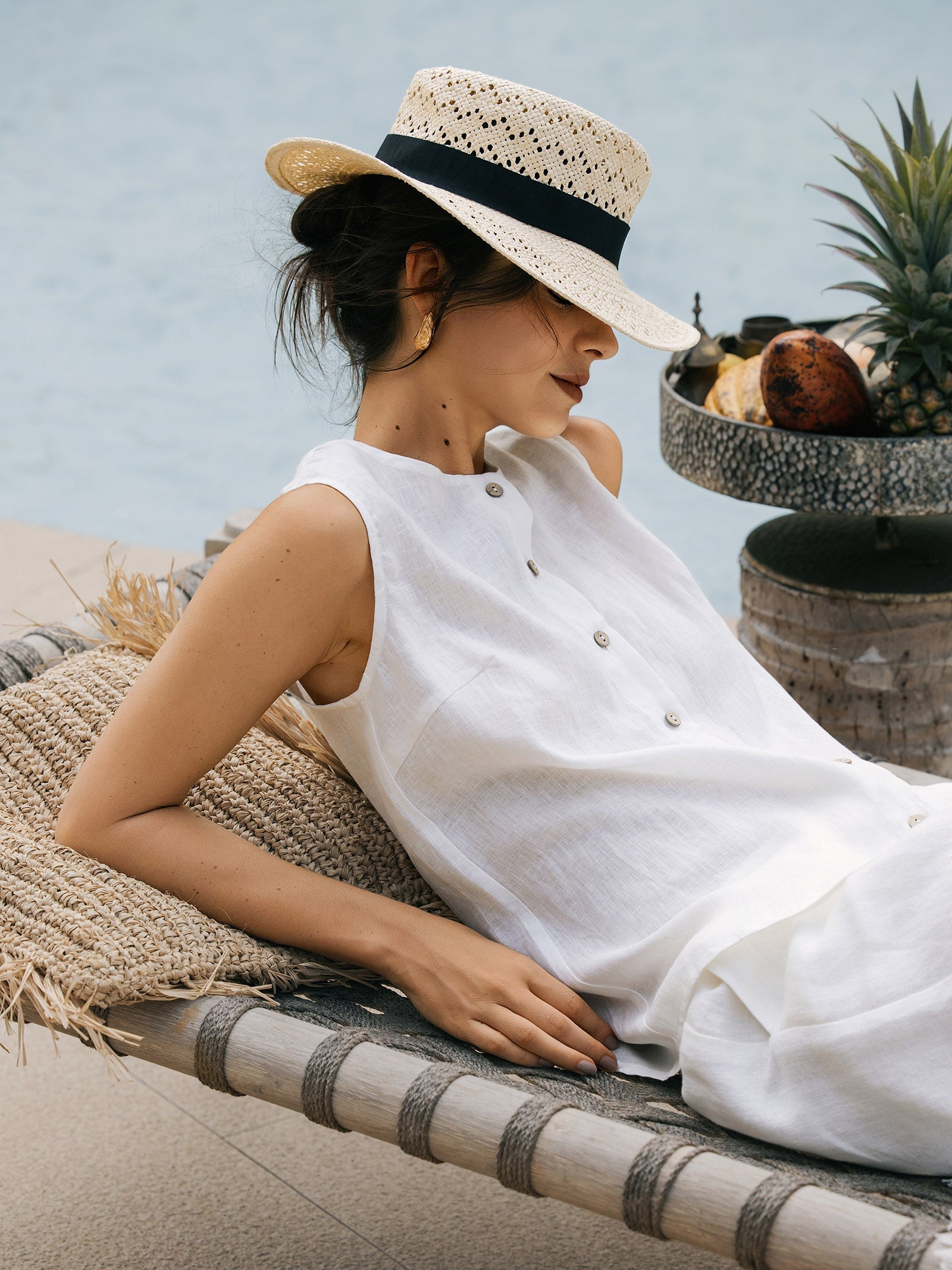 LINTICO 100% Linen Buttons Down Tank Top ERIN — LINTICO branding close-up