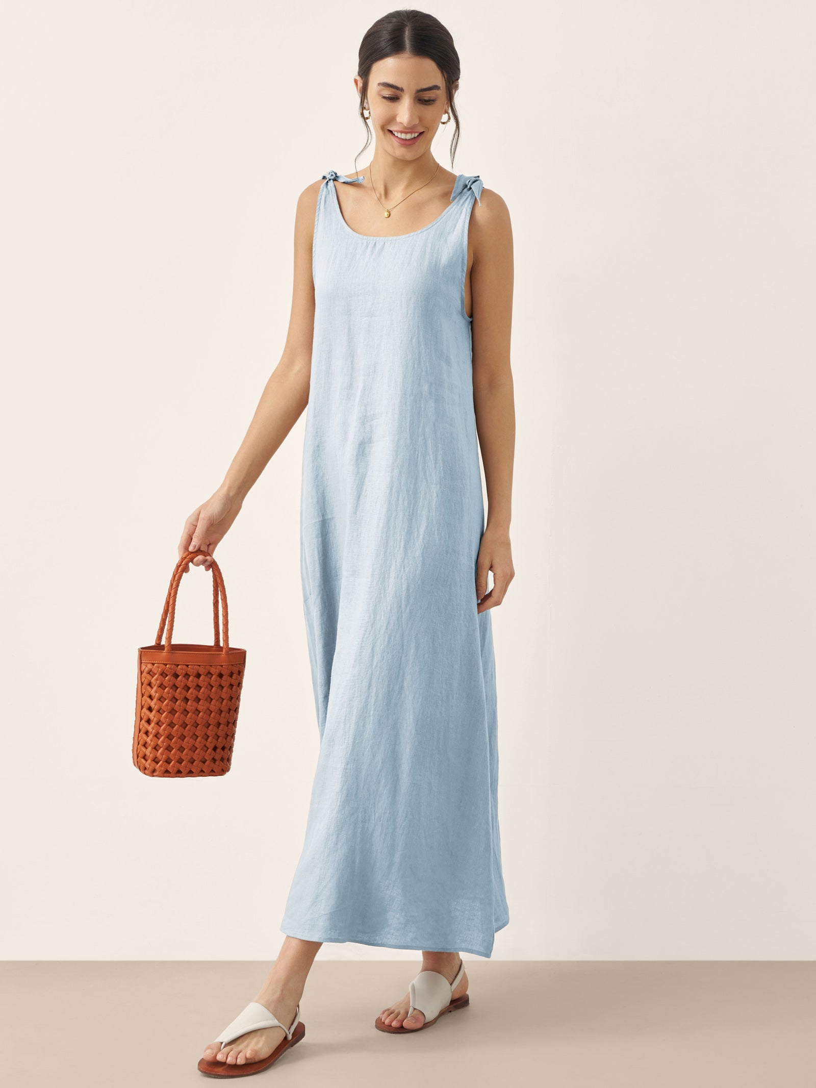 LINTICO 100% Linen Camisole Dress QEARL — main product shot