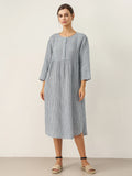 LINTICO LINTICO Linen Check Long Sleeve Midi Dress FIRTH — main product shot