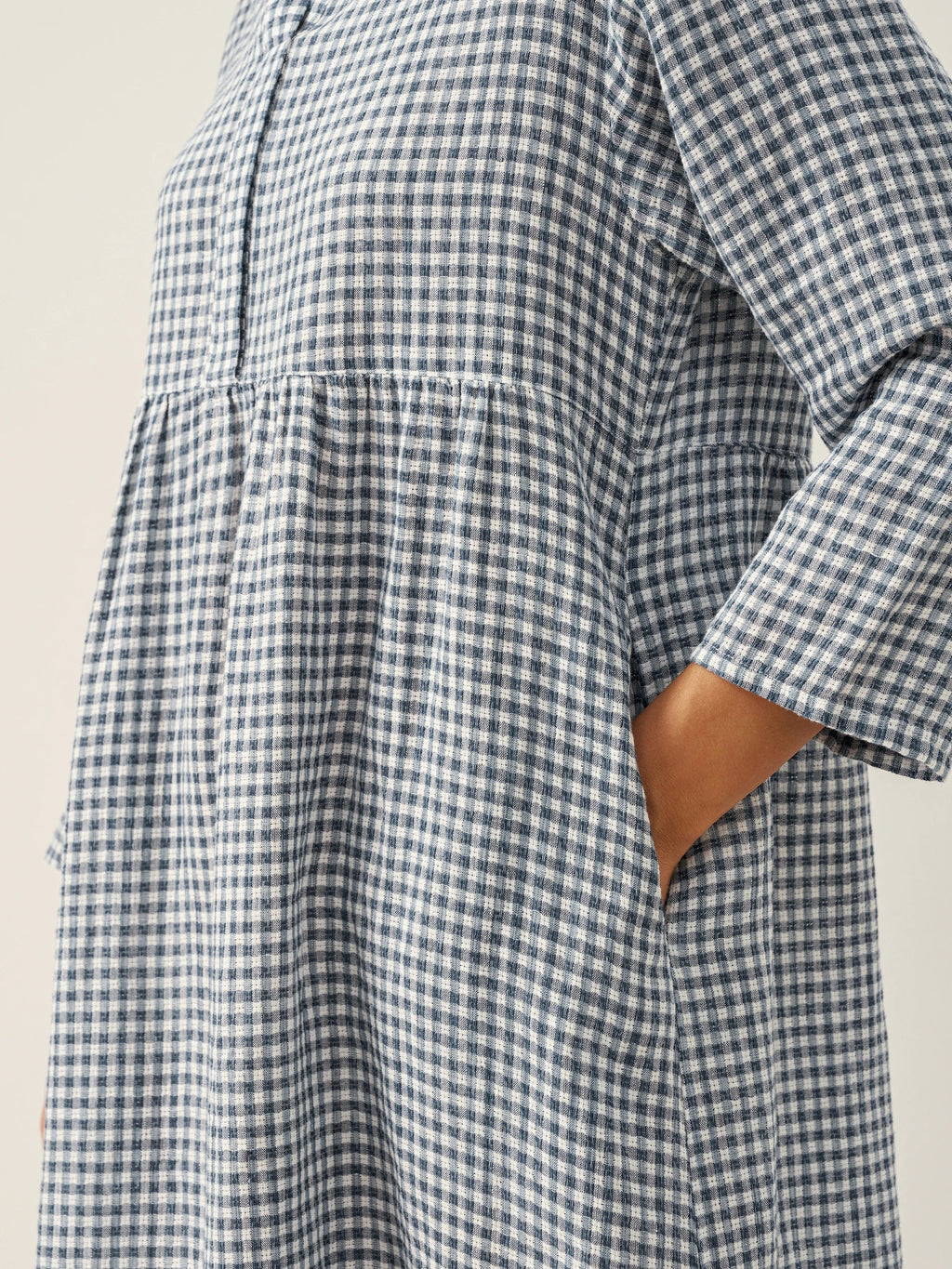 LINTICO LINTICO Linen Check Long Sleeve Midi Dress FIRTH — detail shot 7
