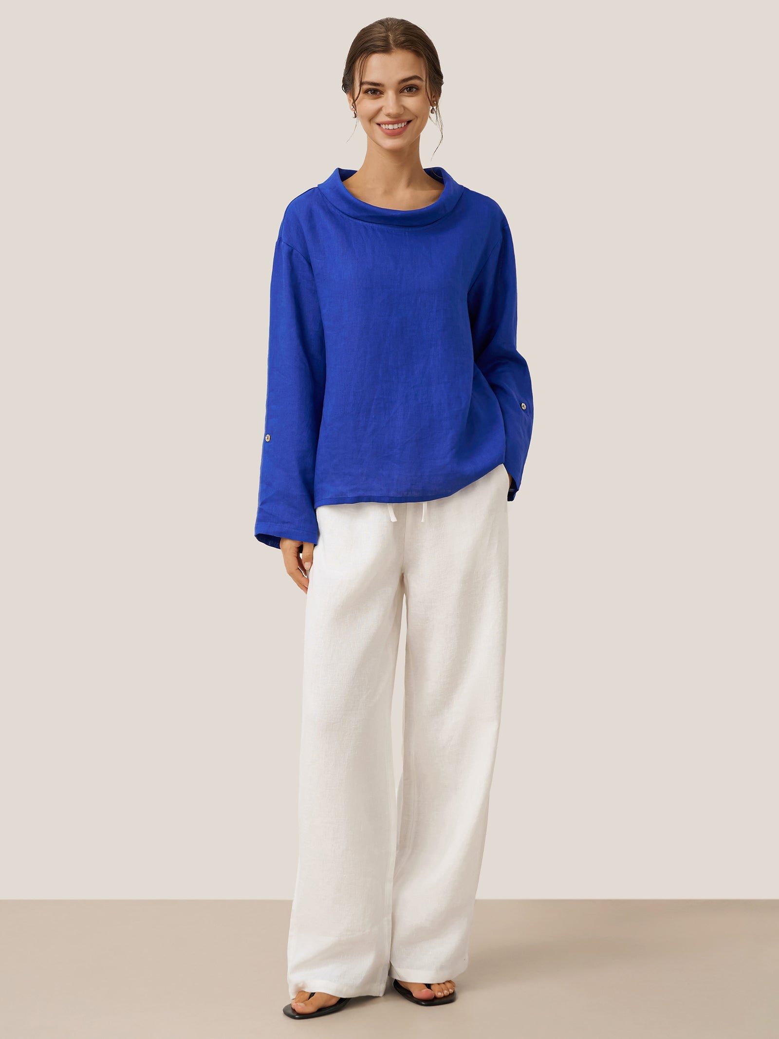 LINTICO 100% Linen Classic Pants LYON — fabric or material detail