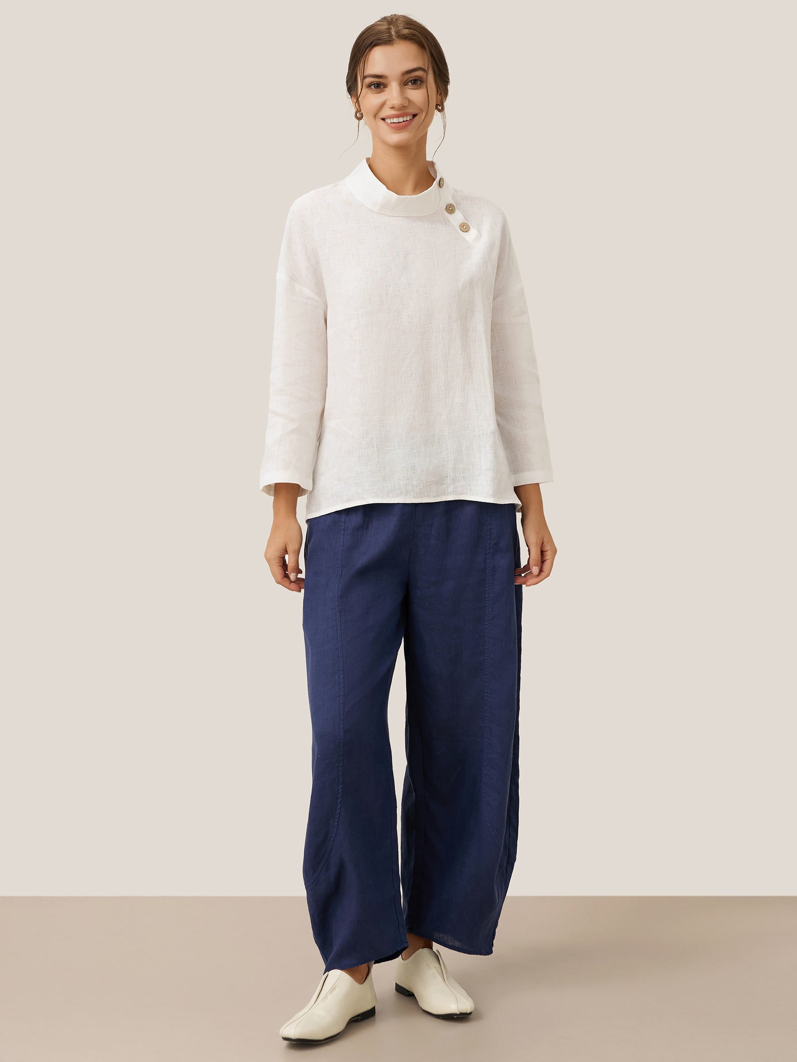 LINTICO 100% Linen Classic Side Neck Top CORA — detail shot 9