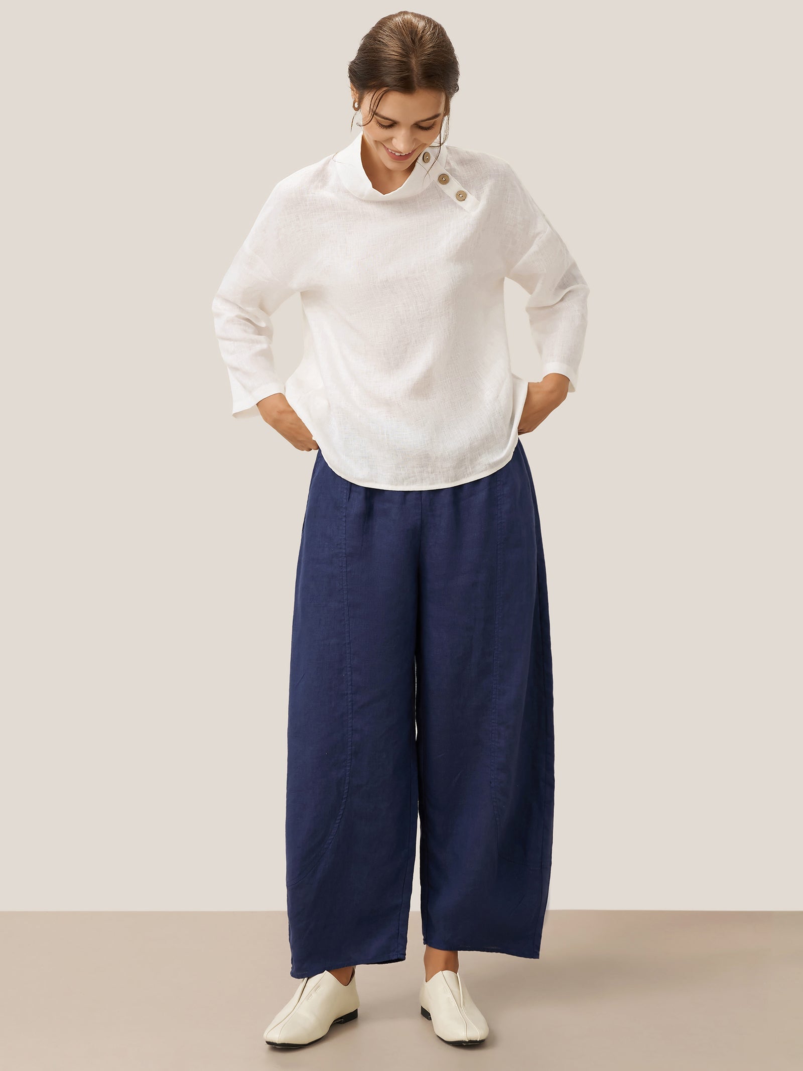 LINTICO 100% Linen Classic Side Neck Top CORA — detail shot 8