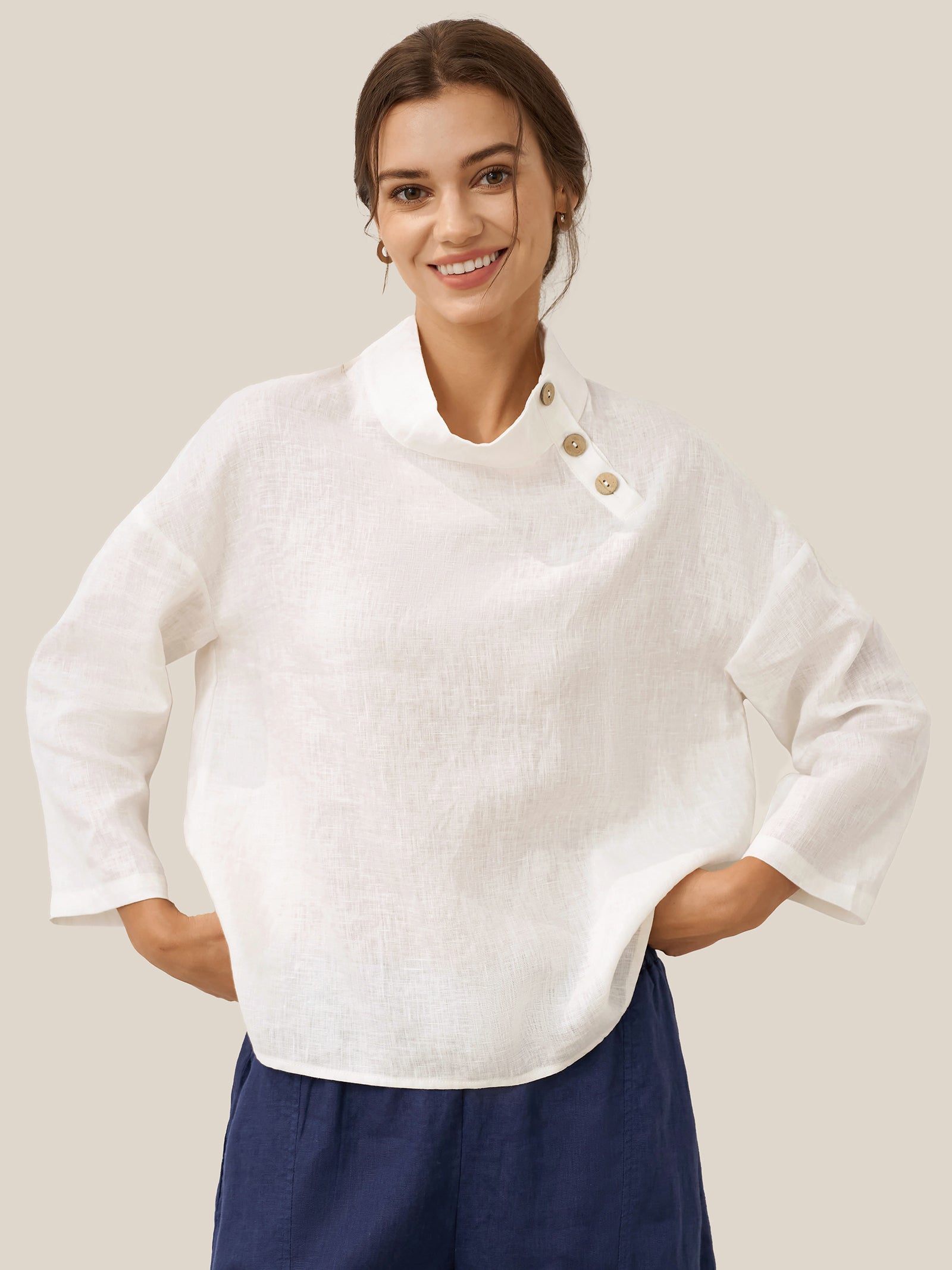 LINTICO 100% Linen Classic Side Neck Top CORA — tops-blouses-linen category context