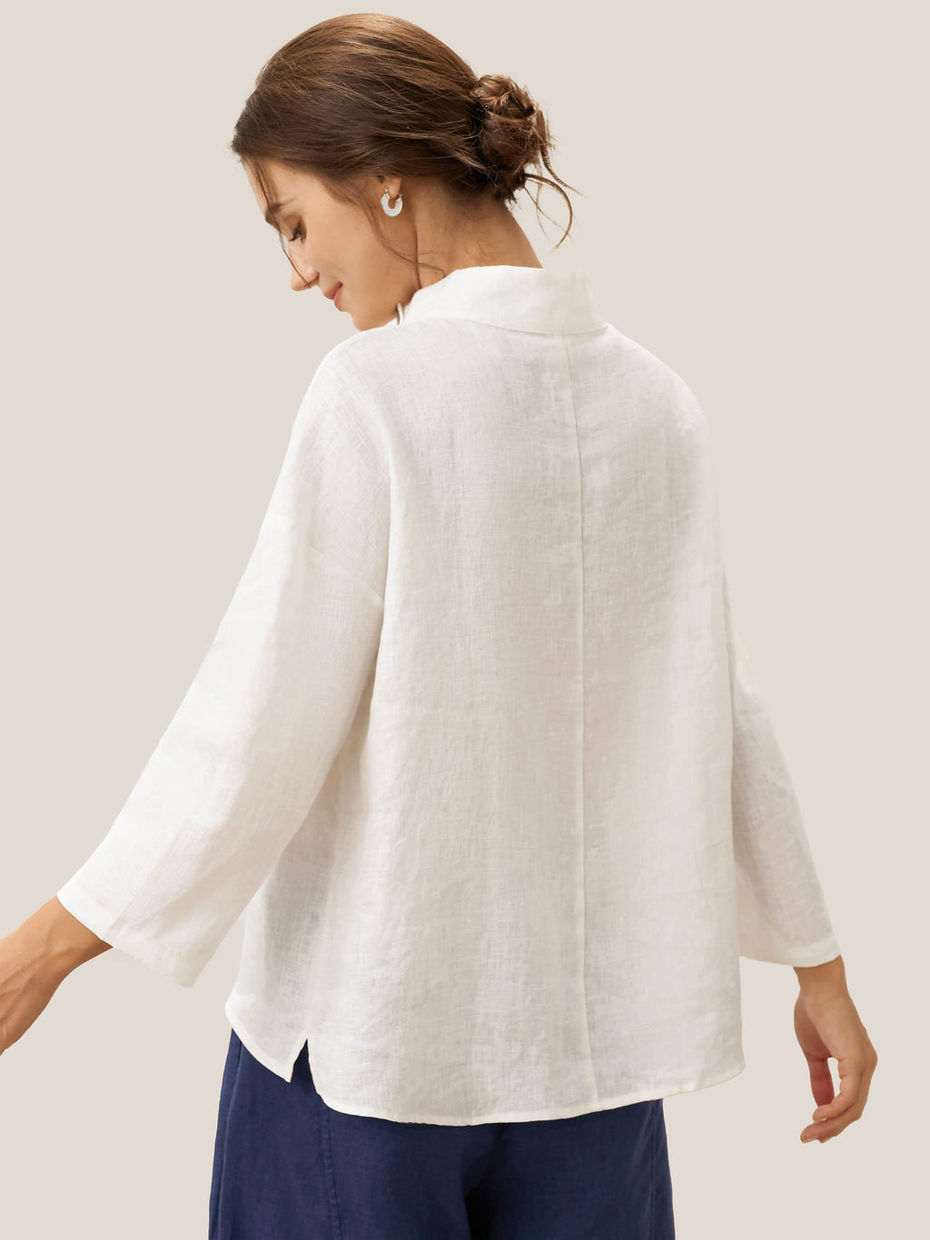 LINTICO 100% Linen Classic Side Neck Top CORA — construction detail