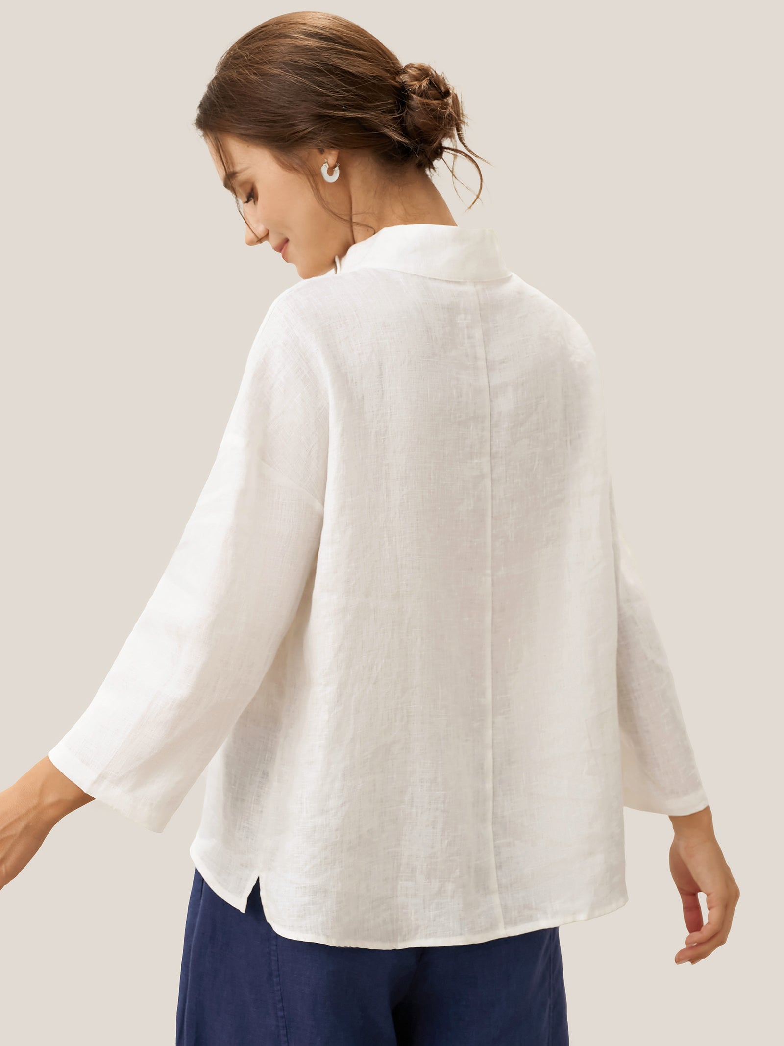 LINTICO 100% Linen Classic Side Neck Top CORA — construction detail