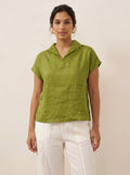 LINTICO LINTICO 100% Linen Collared Cap Sleeve Top IVY — main product shot