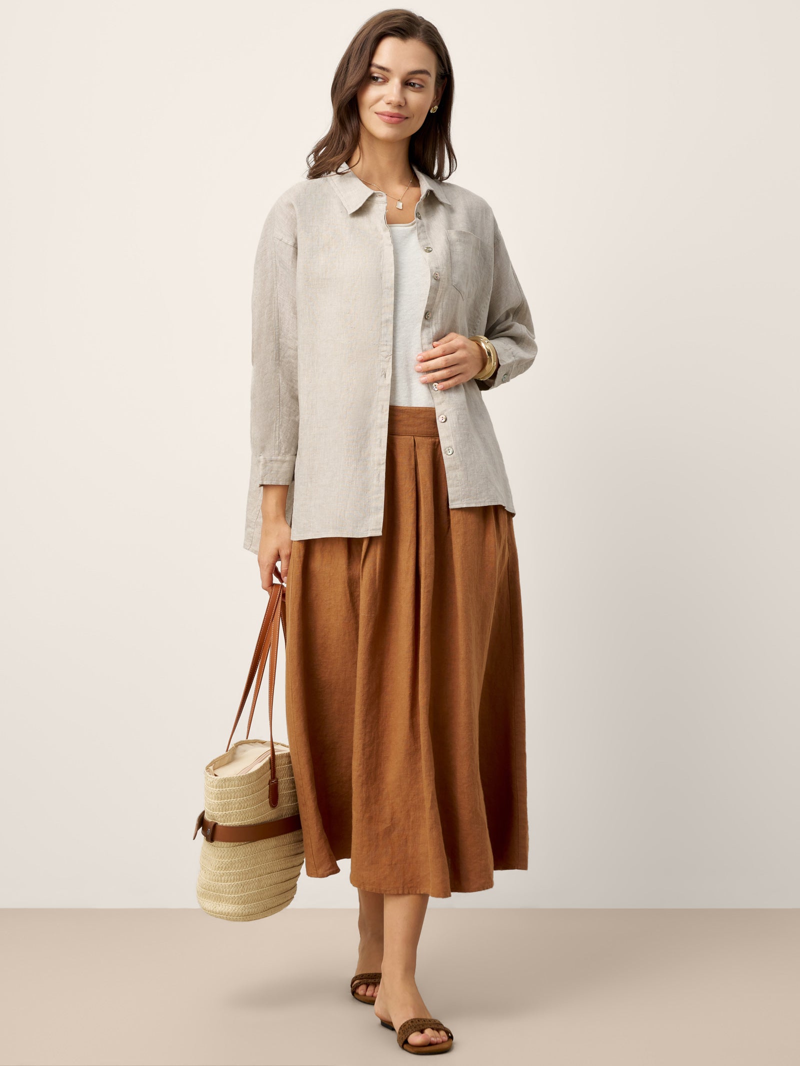 LINTICO 100% Linen Concealed Placket Patch Pocket Shirt FELICITY — detail shot 9