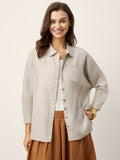 LINTICO 100% Linen Concealed Placket Patch Pocket Shirt FELICITY — main product shot