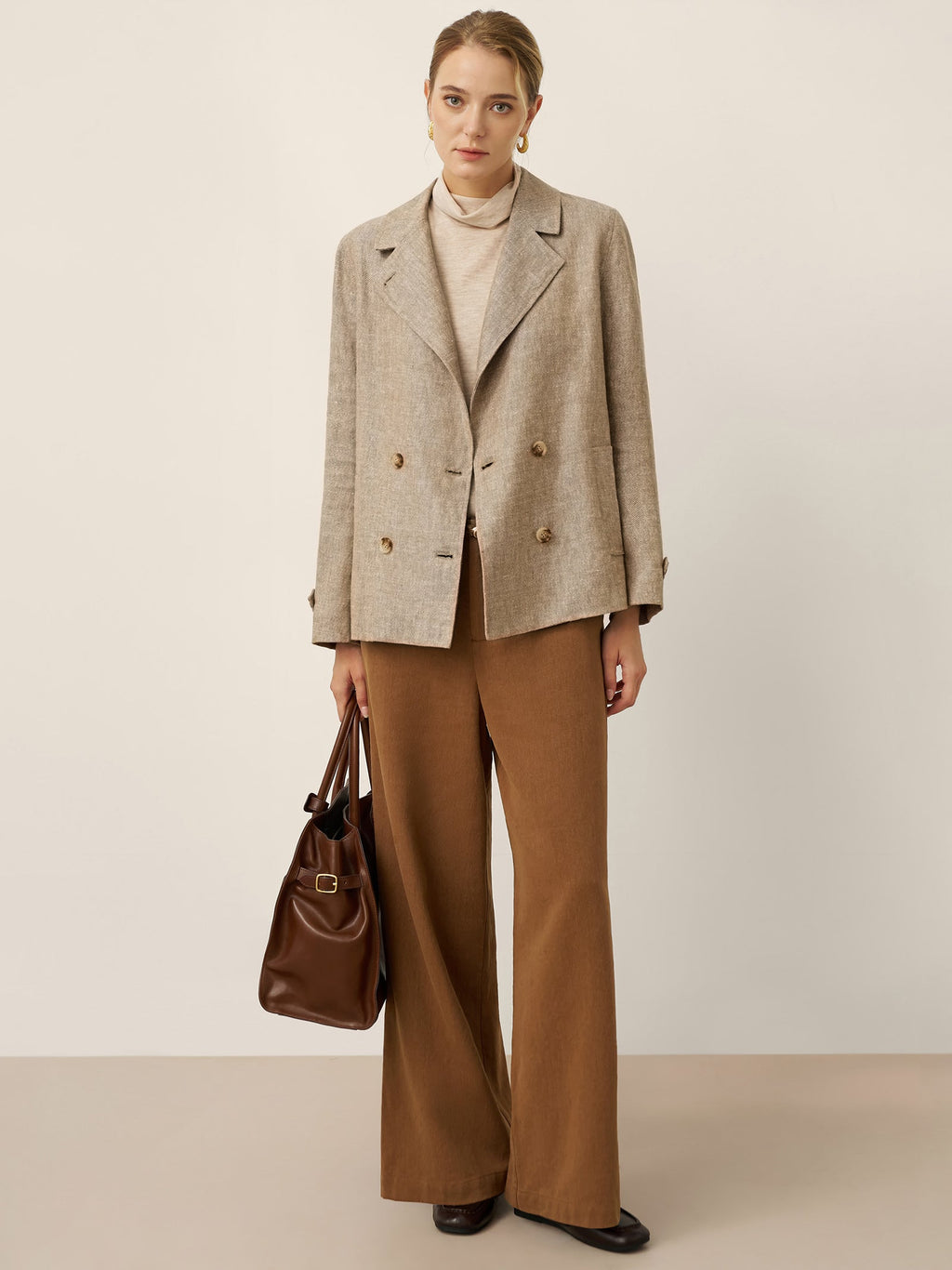LINTICO 100% Linen Convertible Stand Collar Double Breasted Blazer Jacket NAOMI — detail shot 7
