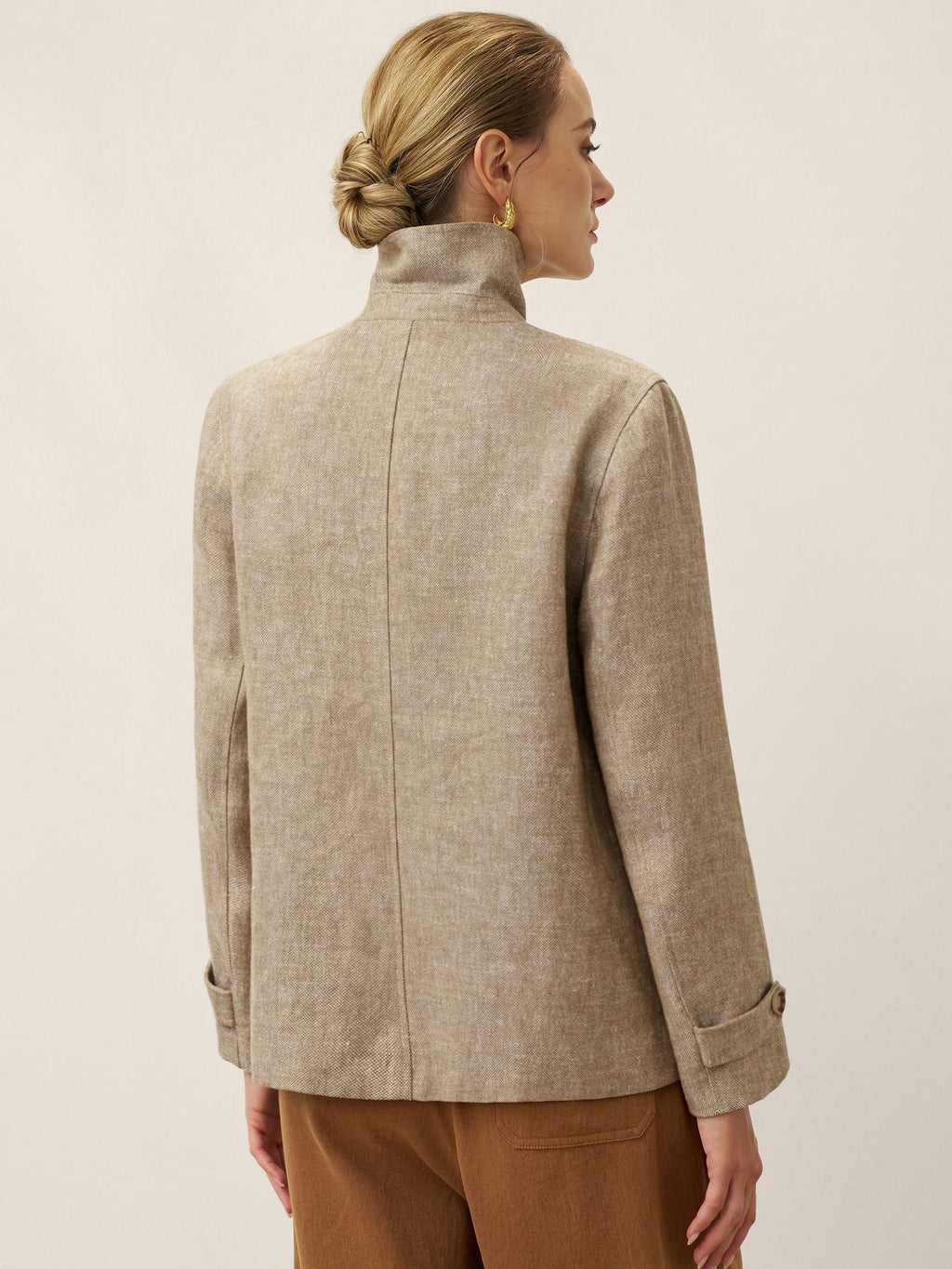LINTICO 100% Linen Convertible Stand Collar Double Breasted Blazer Jacket NAOMI — outerwear-blazers-linen category context