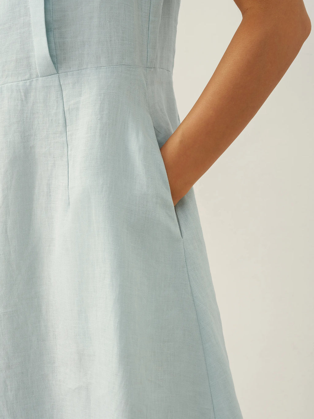 LINTICO 100% Linen Crescent Collar Flutter Sleeve Midi Dress FIONA — main product shot
