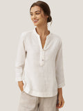 LINTICO 100% Linen Deep V-Neck Pullover with Button-Trim JOLYNE — main product shot