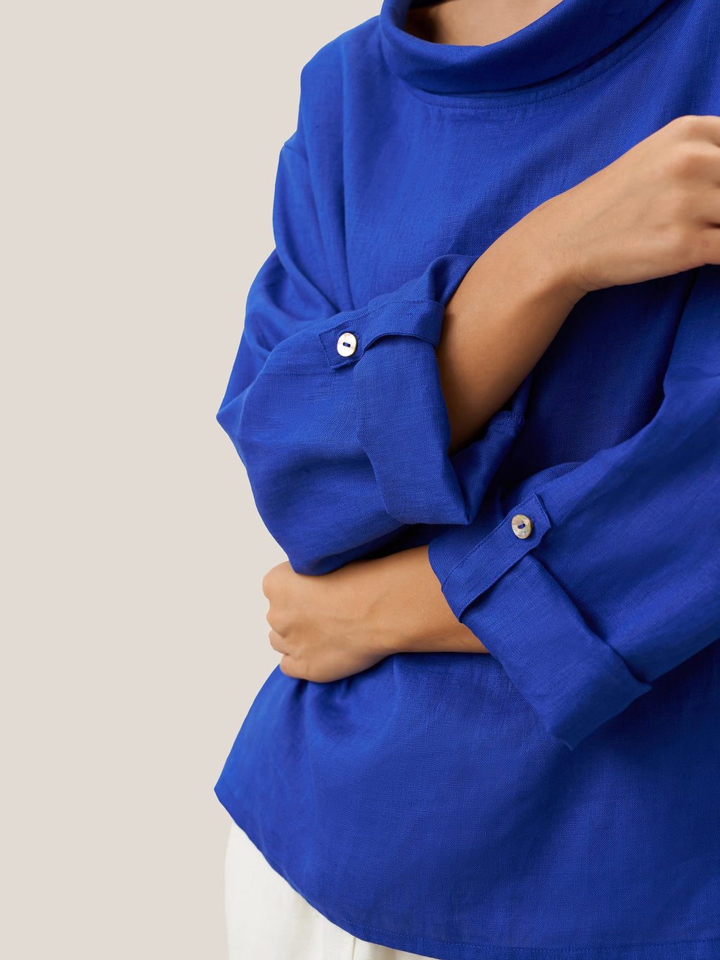 LINTICO 100% Linen Draped Neck Top HOLLIS — lifestyle context