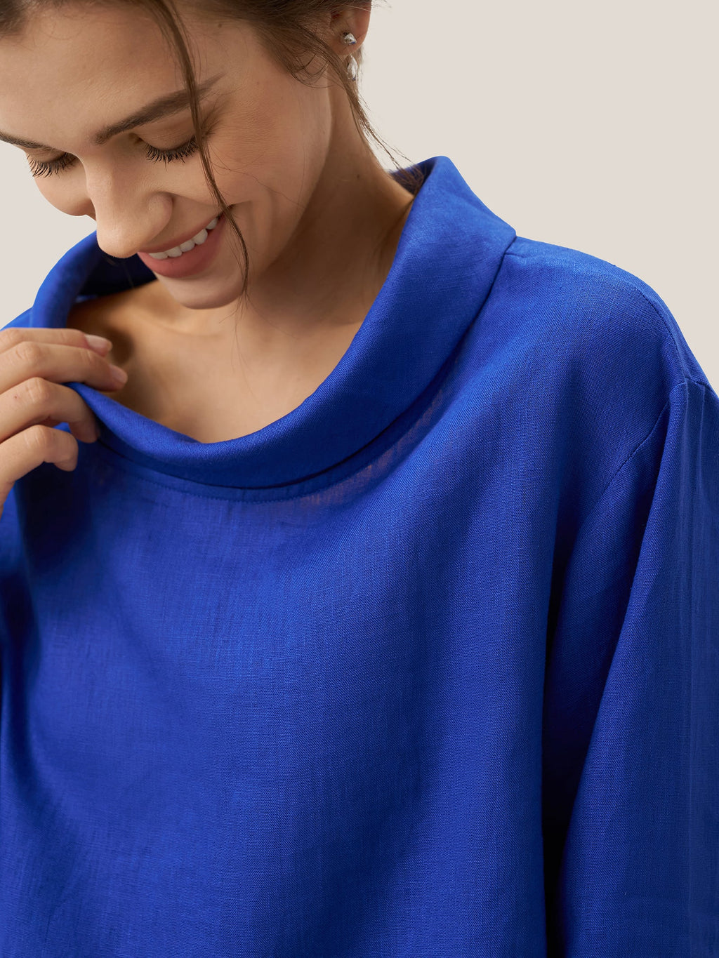 LINTICO 100% Linen Draped Neck Top HOLLIS — detail close-up