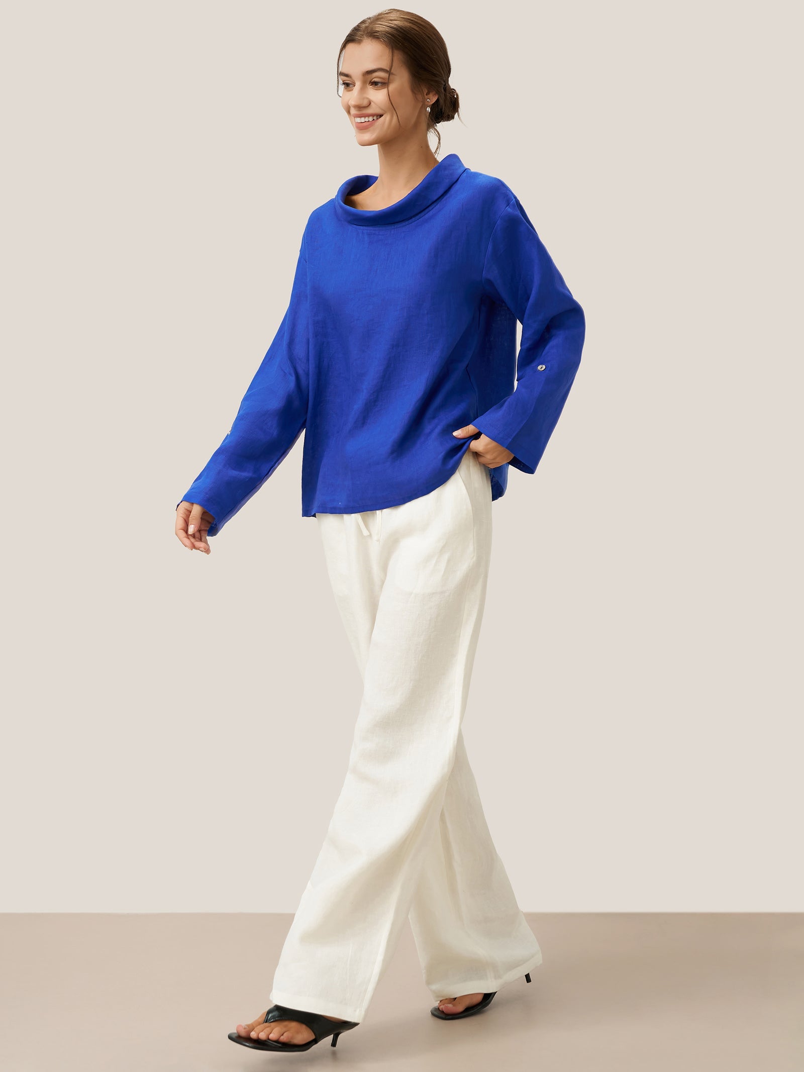 LINTICO 100% Linen Draped Neck Top HOLLIS — main product shot