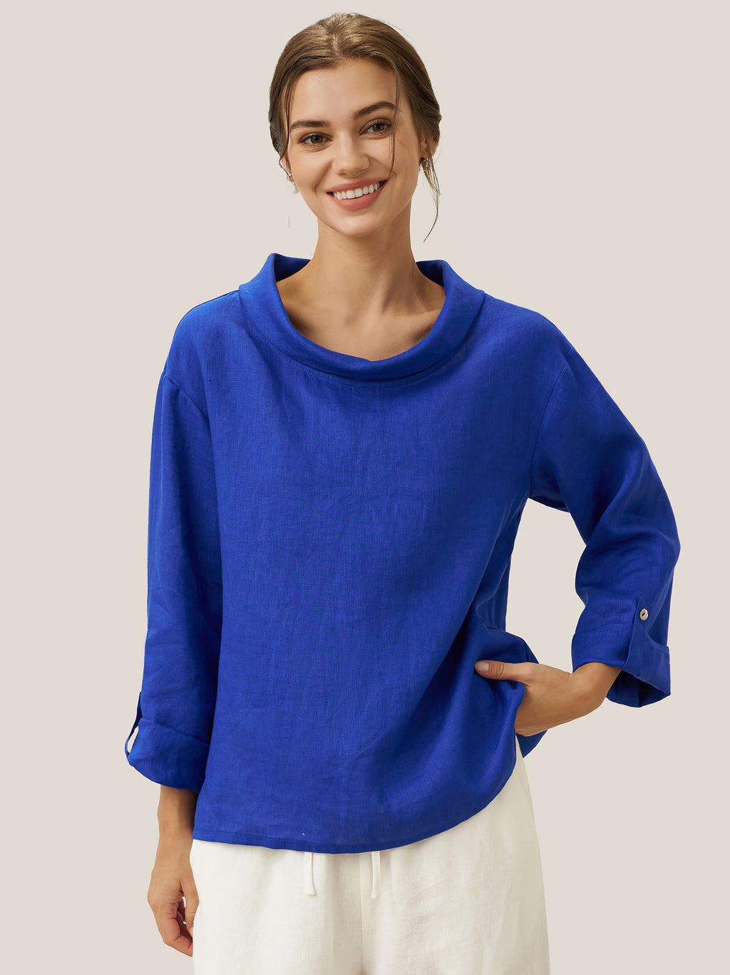 LINTICO 100% Linen Draped Neck Top HOLLIS — detail shot 9