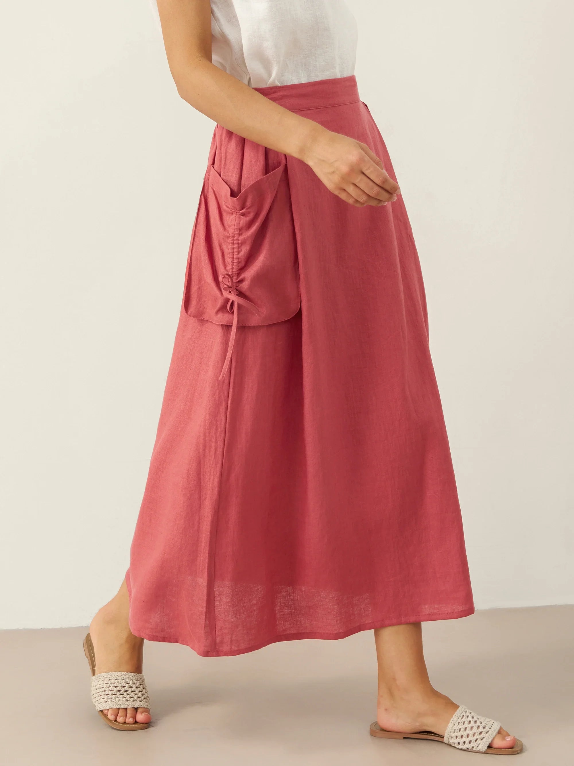 LINTICO 100% Linen Drawstring Pocket Skirt TESS — construction detail