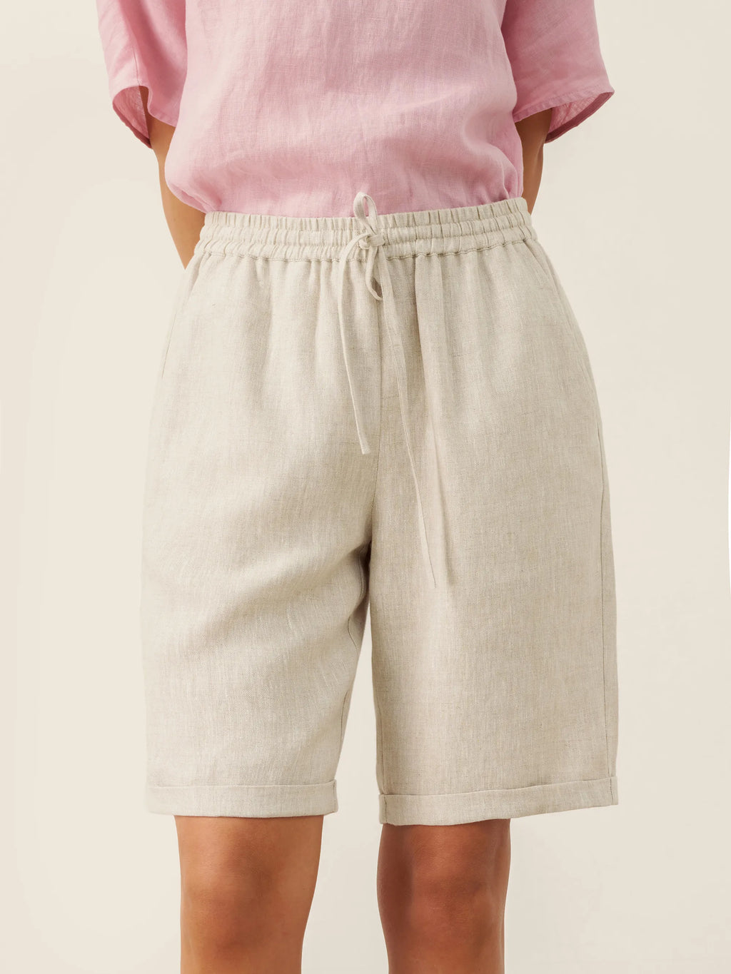 LINTICO 100% Linen Elastic Drawstring Waist Capri Pants XIMENA — main product shot