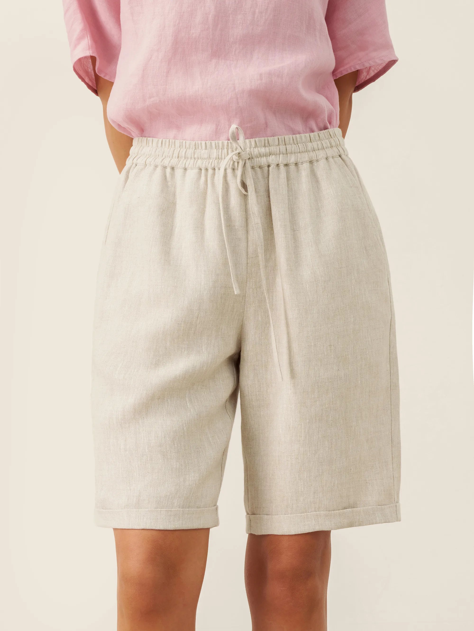 LINTICO 100% Linen Elastic Drawstring Waist Capri Pants XIMENA — main product shot