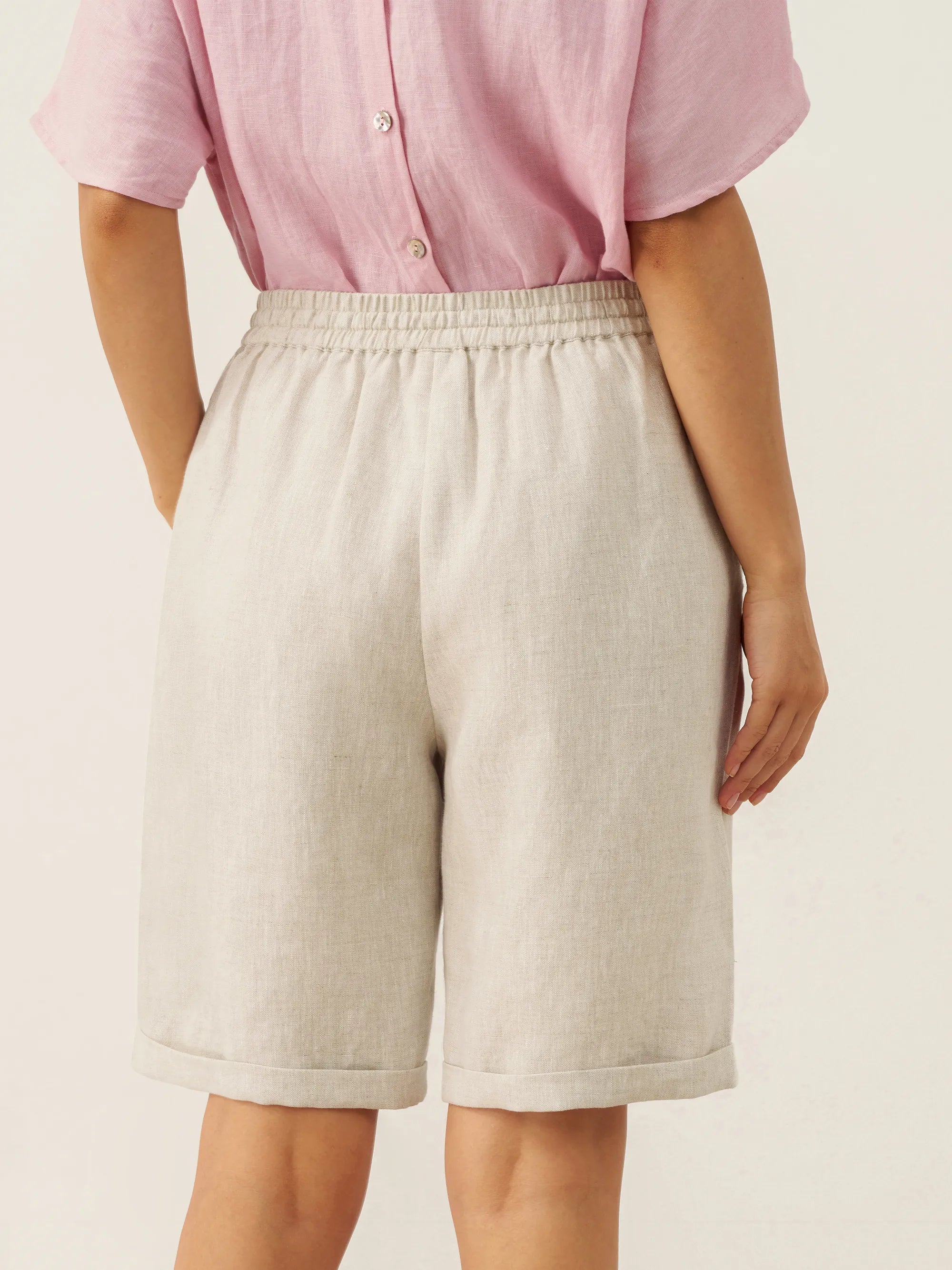 LINTICO 100% Linen Elastic Drawstring Waist Capri Pants XIMENA — bottoms-shorts-linen category context