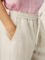LINTICO 100% Linen Elastic Drawstring Waist Capri Pants XIMENA — detail shot 6