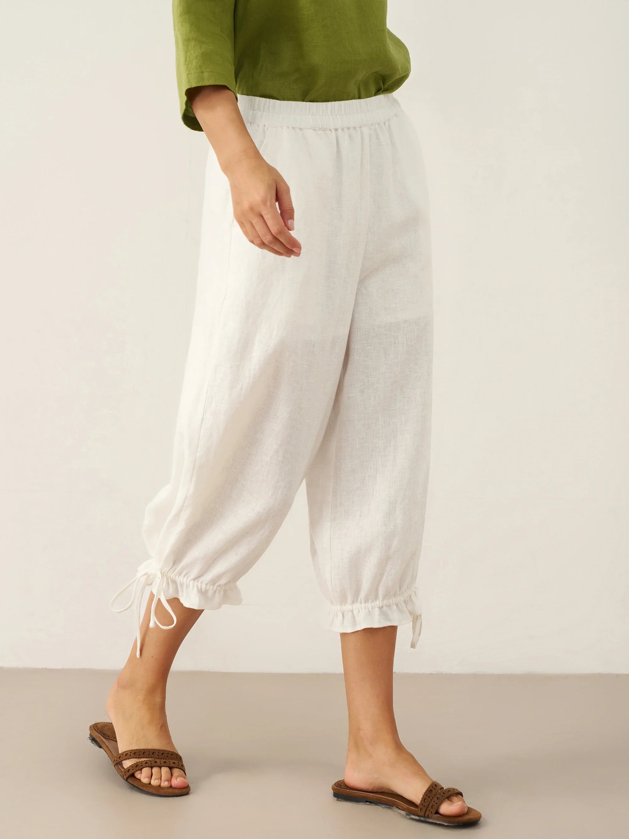 LINTICO 100% Linen Elastic Waist Ruffled Cuff Pants RUBY — bottoms-pants-linen category context