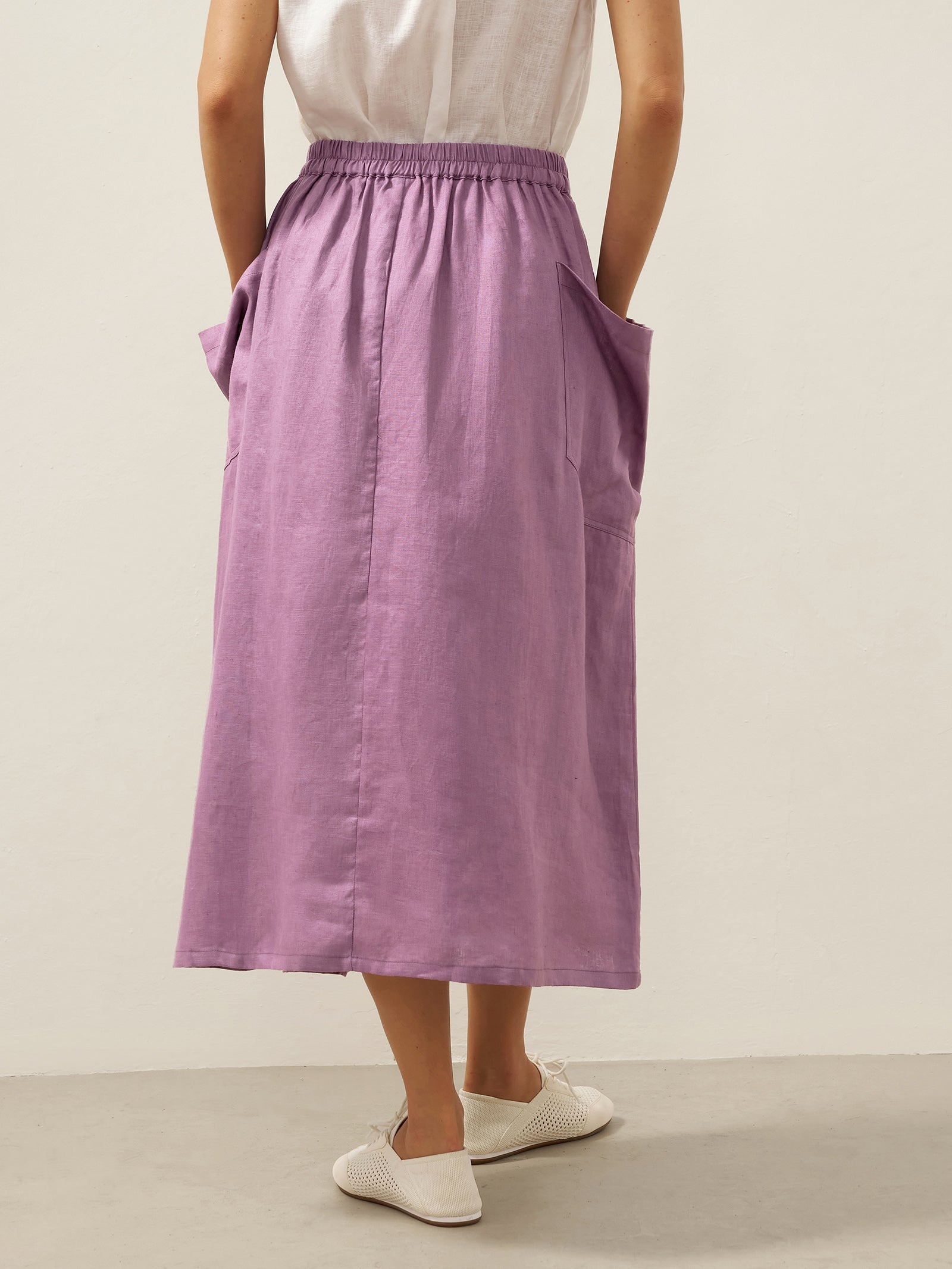 LINTICO Linen Checked Elastic Waist Skirt MARINA — feature highlight